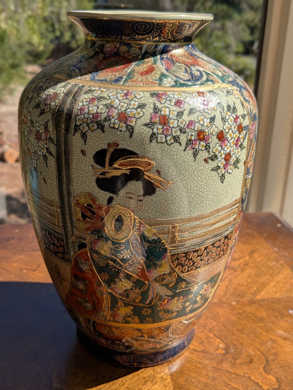 Vintage Japanese Satsuma Style Vase   - Moriage 11.5"